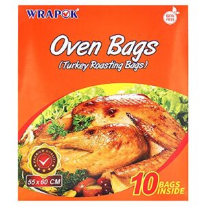 wrapok oven cooking bags large size turkey roasting baking bag for meats ham ribs poultry seafood, 21.6 x 23.6 inch - 10 bags total(pack of 1)