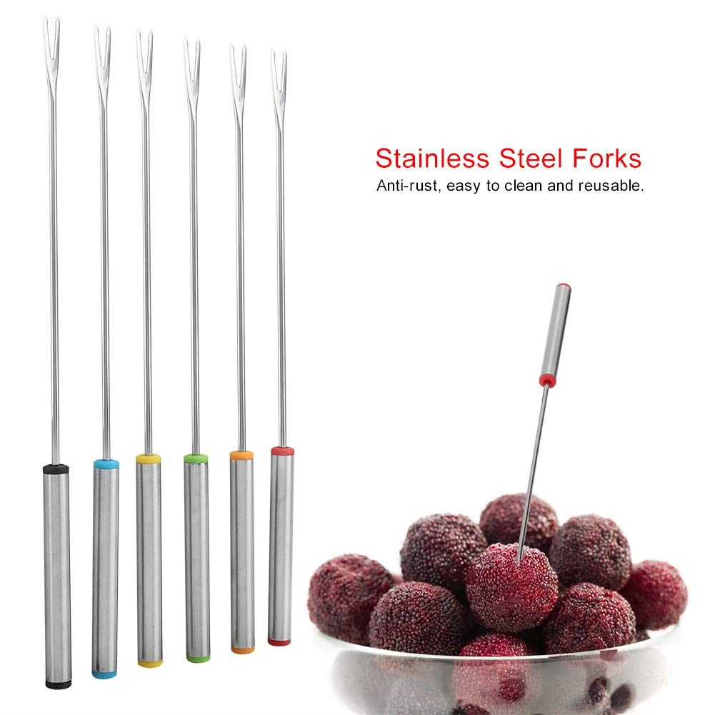 6Pcs Stainless Steel Forks Dessert Server Skewer Fondue Pot Forks Kitchen Tool Tableware Perfect for Cheese Meat Chocolate Dessert