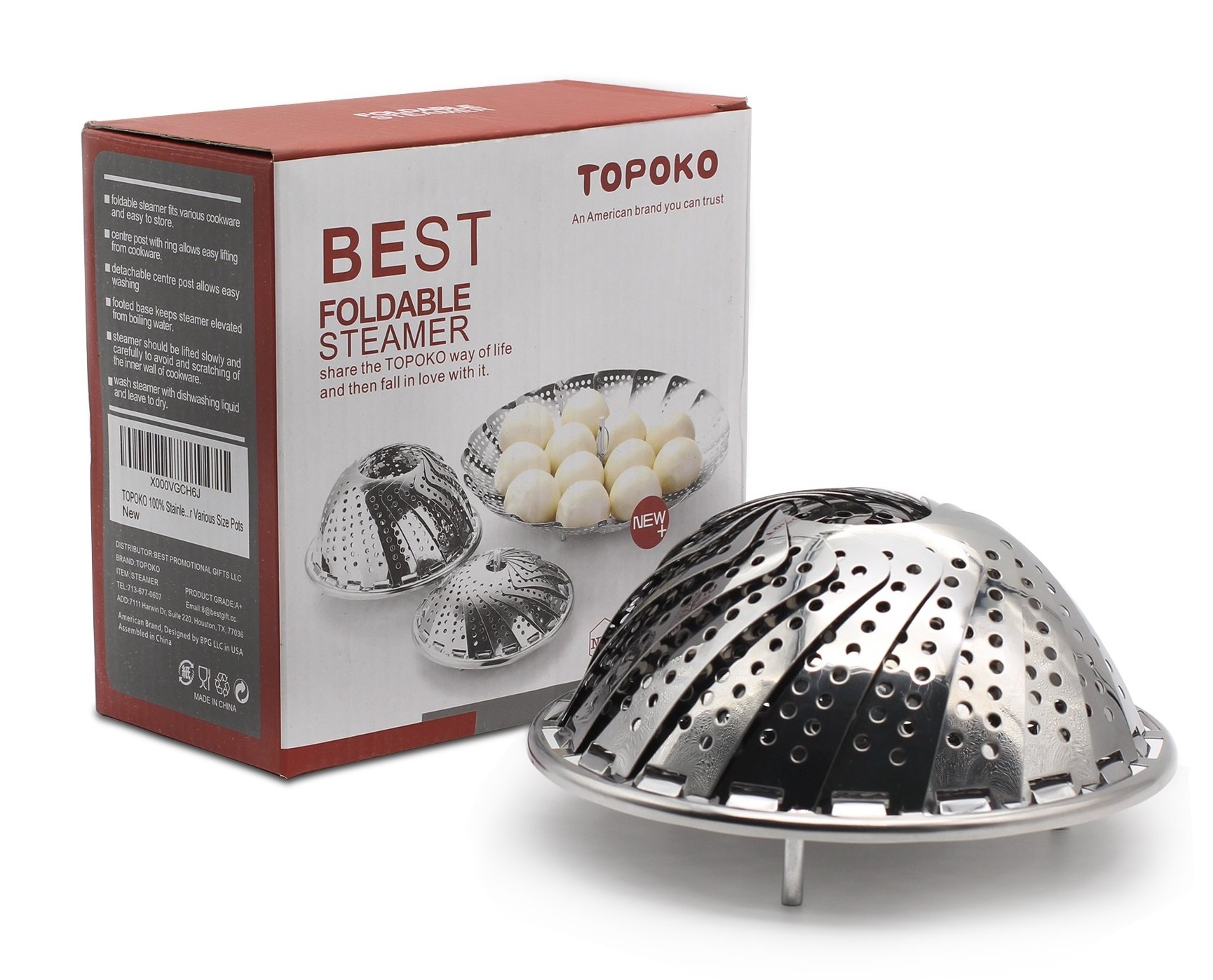 TOPOKO Vegetable Steamer Basket, Fits Instant Pot Pressure Cooker 5/6 QT and 8 QT, 18/8 Stainless Steel, Folding Steamer Insert For Veggie Fish Seafood Cooking, Expandable to Fit Various Size Pot