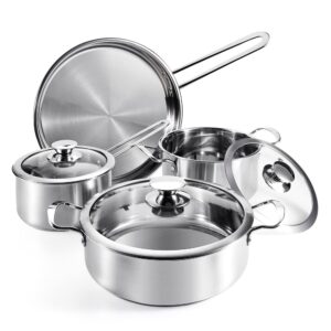 aufranc stainless steel cookware set, 7 piece nonstick kitchen induction cookware set,works with induction/electric and gas cooktops, nonstick, dishwasher