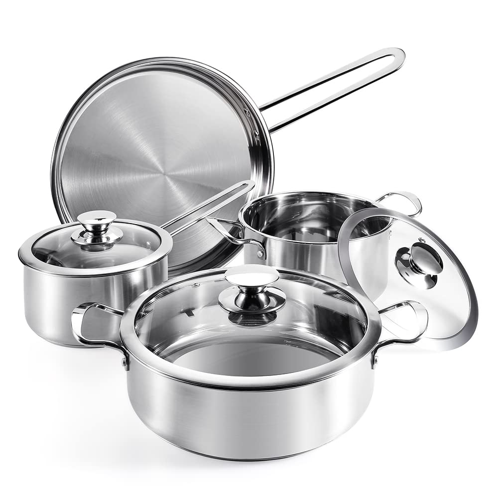 Aufranc Stainless Steel Cookware Set, 7 Piece Nonstick Kitchen Induction Cookware Set,Works with Induction/Electric and Gas Cooktops, Nonstick, Dishwasher