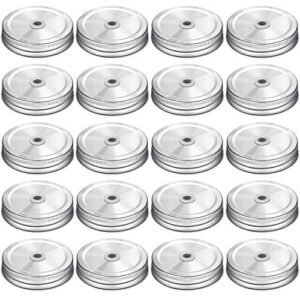 20 pieces stainless steel regular mouth mason jar lids with straw hole compatible with mason jar (silver, 2.7 inch)