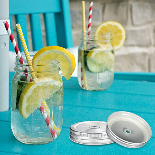 20 Pieces Stainless Steel Regular Mouth Mason Jar Lids with Straw Hole Compatible with Mason Jar (Silver, 2.7 Inch)