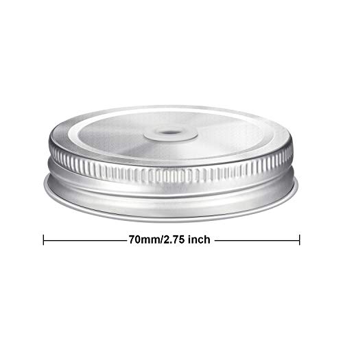 20 Pieces Stainless Steel Regular Mouth Mason Jar Lids with Straw Hole Compatible with Mason Jar (Silver, 2.7 Inch)