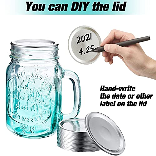 100 Pcs Regular Mouth Canning Lids - 70MM Mason Jar Canning Lids, Reusable Leak Proof Split Type Aluminum Lids with Silicone Seals Rings (Silver)