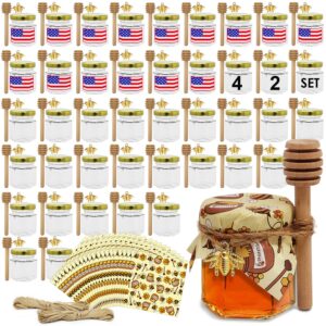 honey pot hexagon glass honey jar 1.5oz 42sets - honey jars with wood dipper gold lid gold bee charm pendant decorative bee wrapping paper jute hanging rope - wedding favors baby shower party favors