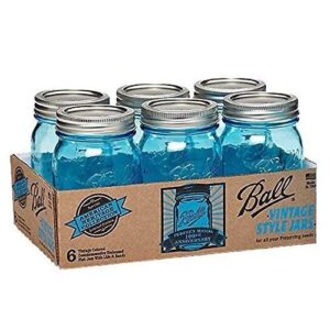 ball jar heritage collection pint jars with lids and bands, blue, set of 6