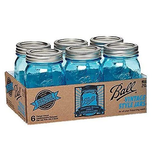 Ball Jar Heritage Collection Pint Jars with Lids and Bands, Blue, Set of 6