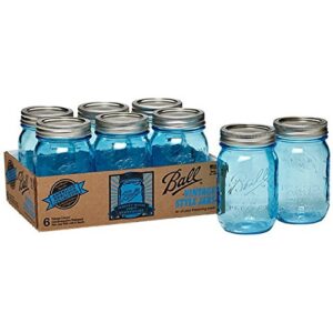 Ball Jar Heritage Collection Pint Jars with Lids and Bands, Blue, Set of 6