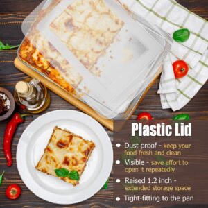 12.3 Inch Baking Lasagna Pan with Lid, P&P CHEF Rectangular Cake Pan Stainless Steel and Airtight Plastic Lids, Ideal for Cooking Reheating Roasting Baking Storing, Heavy Duty - Set of 4