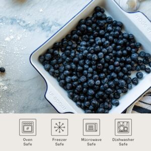 Made In Cookware - Square Baking Dish - Navy Rim - Hand Crafted Porcelain - Professional Bakeware - Made in France