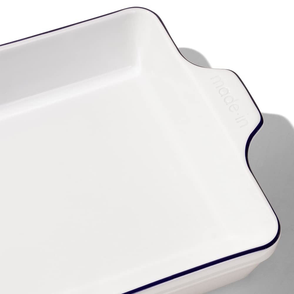Made In Cookware - Square Baking Dish - Navy Rim - Hand Crafted Porcelain - Professional Bakeware - Made in France