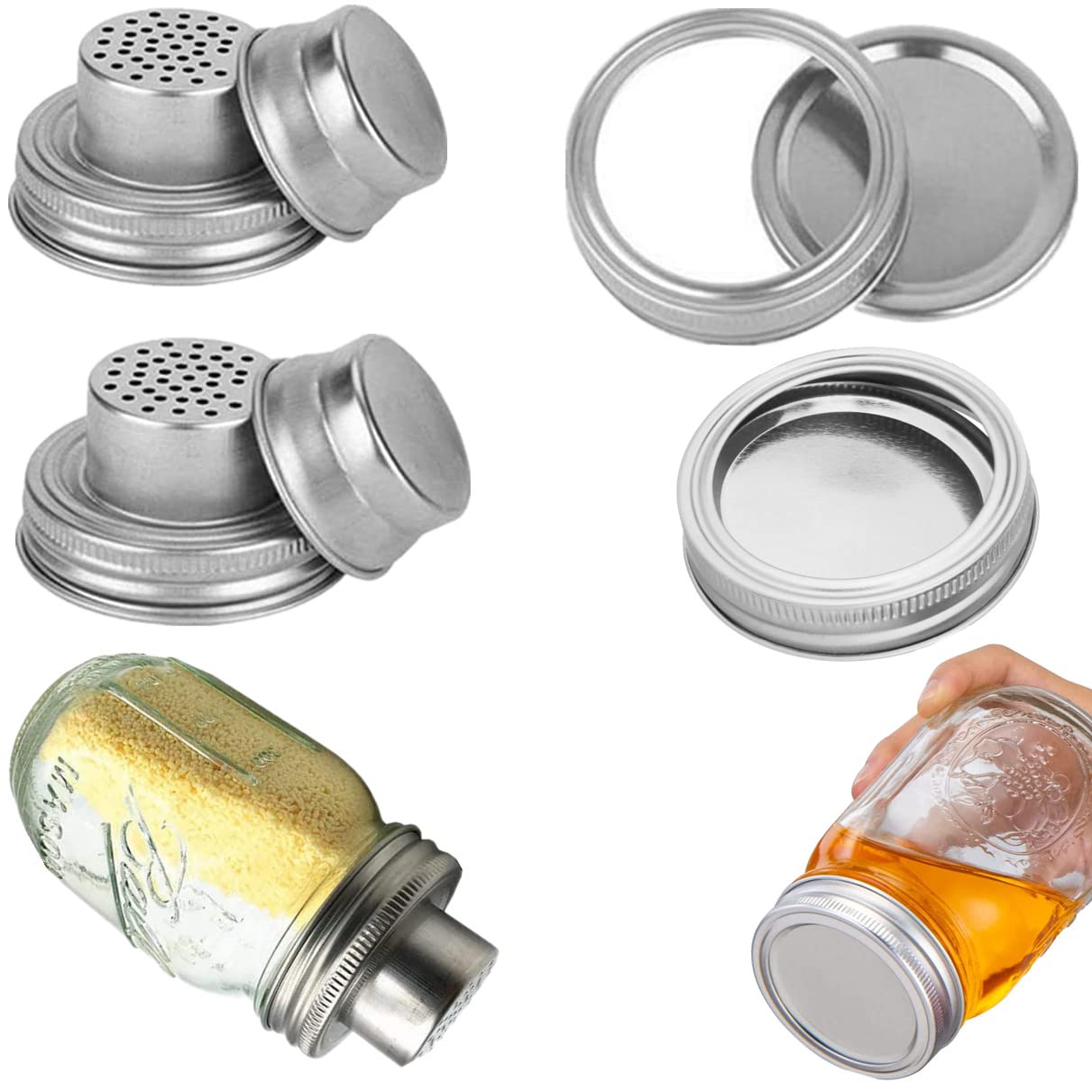 Mason Jars Shaker Lids Regular Mouth Sealing Lids for Mix Spices Canning Jar Lid Set of 4