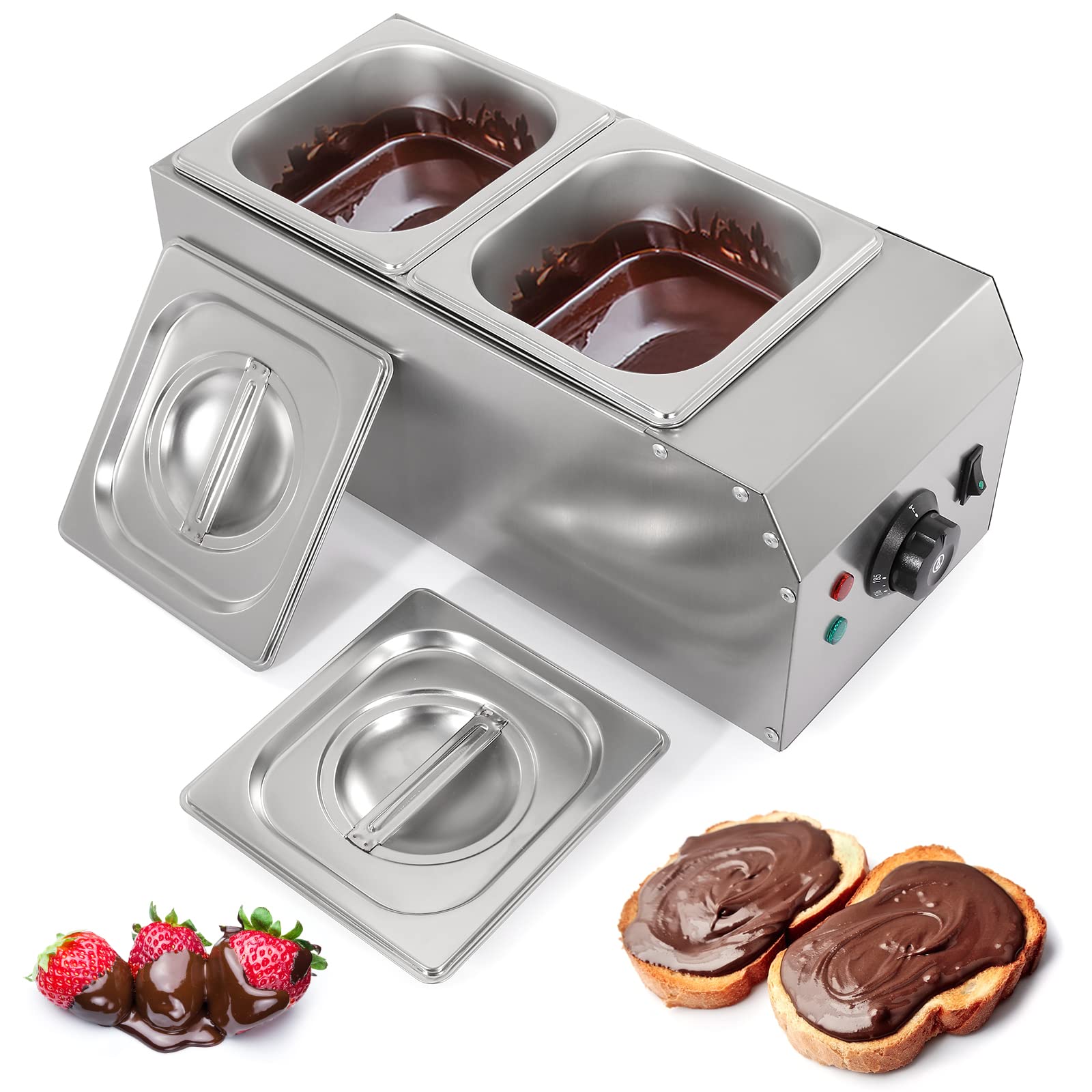 Dyna-Living 2-Tanks Chocolate Melting Machine Upgraded Chocolate Tempering Pot 1000W Electric Chocolate Melter Fondue with Temperature Control Commercial Warmer for Chocolate Milk Coffee Cheese Soup