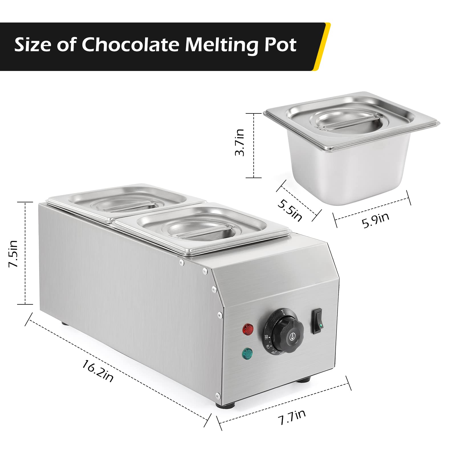 Dyna-Living 2-Tanks Chocolate Melting Machine Upgraded Chocolate Tempering Pot 1000W Electric Chocolate Melter Fondue with Temperature Control Commercial Warmer for Chocolate Milk Coffee Cheese Soup