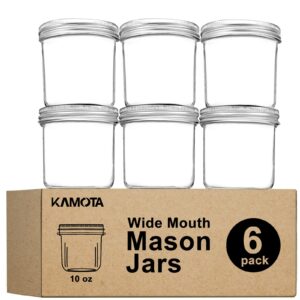 kamota wide mouth mason jars 10 oz, 10oz mason jars canning jars jelly jars with wide mouth lids and bands, ideal for jam, honey, wedding favors, shower favors, baby foods, 6 pack…