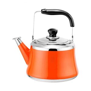 tailveil orange tea kettle, tea kettle stovetop teapot 304 stainless steel tea pots for stove top, anti-hot handle,with removable tea basketsuitable for all heat source, orange (2.11 quart)