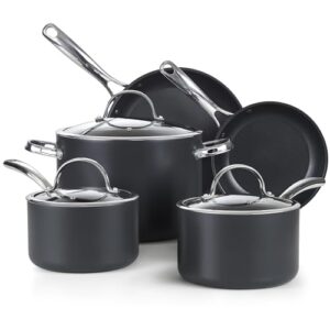 cooks standard 8-piece nonstick hard anodized cookware set, pots and pans set includes saucepans, stockpot, frying pans, lids, black