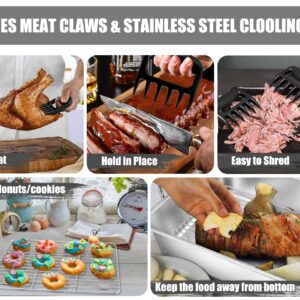 TeamFar Roasting Pan, Stainless Steel Large Turkey Roaster Pan with V Rack & Cooling Rack, Beer Can Chicken Holder & Meat Claws for Shredding & Silicone Brush, Healthy & Dishwasher Safe - 7 Pcs