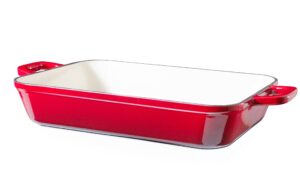 eternal living enameled 13" cast iron baking pan rectangular lasagna dish large roasting pan red
