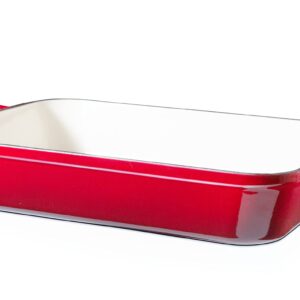 Eternal Living Enameled 13" Cast Iron Baking Pan Rectangular Lasagna Dish Large Roasting Pan Red