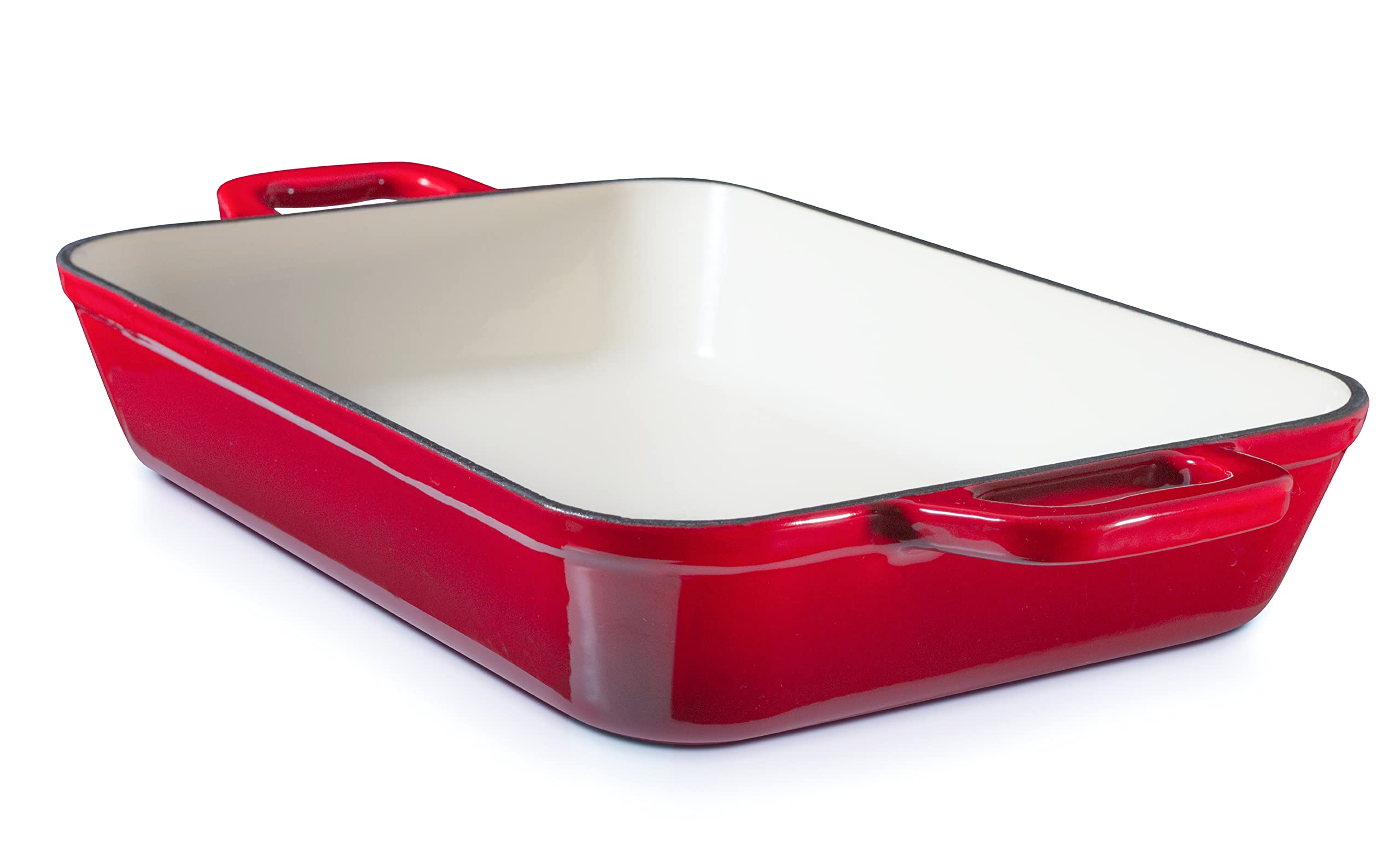 Eternal Living Enameled 13" Cast Iron Baking Pan Rectangular Lasagna Dish Large Roasting Pan Red