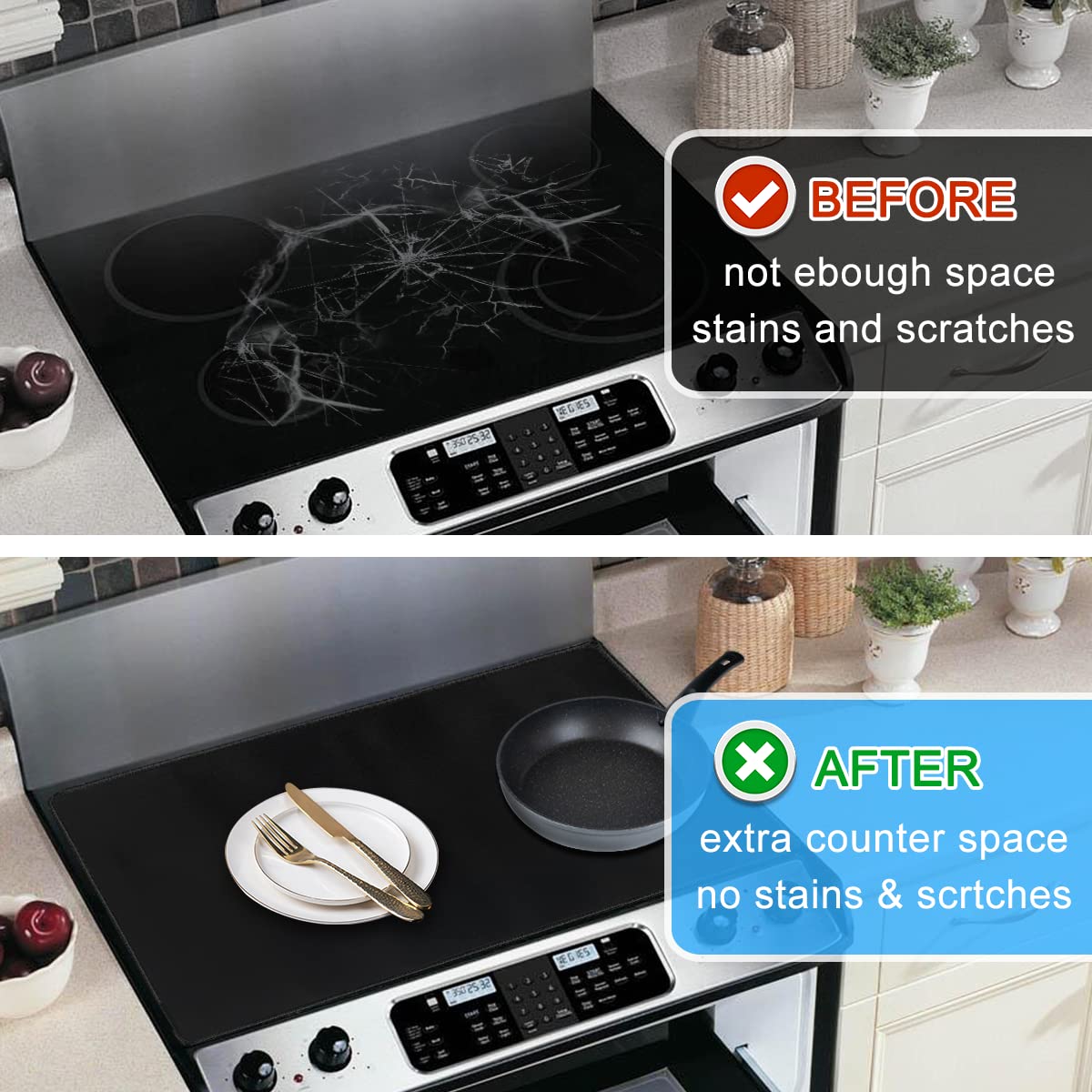 Stove Top Covers for Electric Stove Thick Natural Rubber Glass Stove Top Cover Prevents Scratching Heat Resistant Flat Top Oven Cover