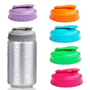 6 pack reusable silicone can protector lid or covers with resealable nozzle for standard soda/beverage/beer cans - prevents spills - retains fizz - bpa-free