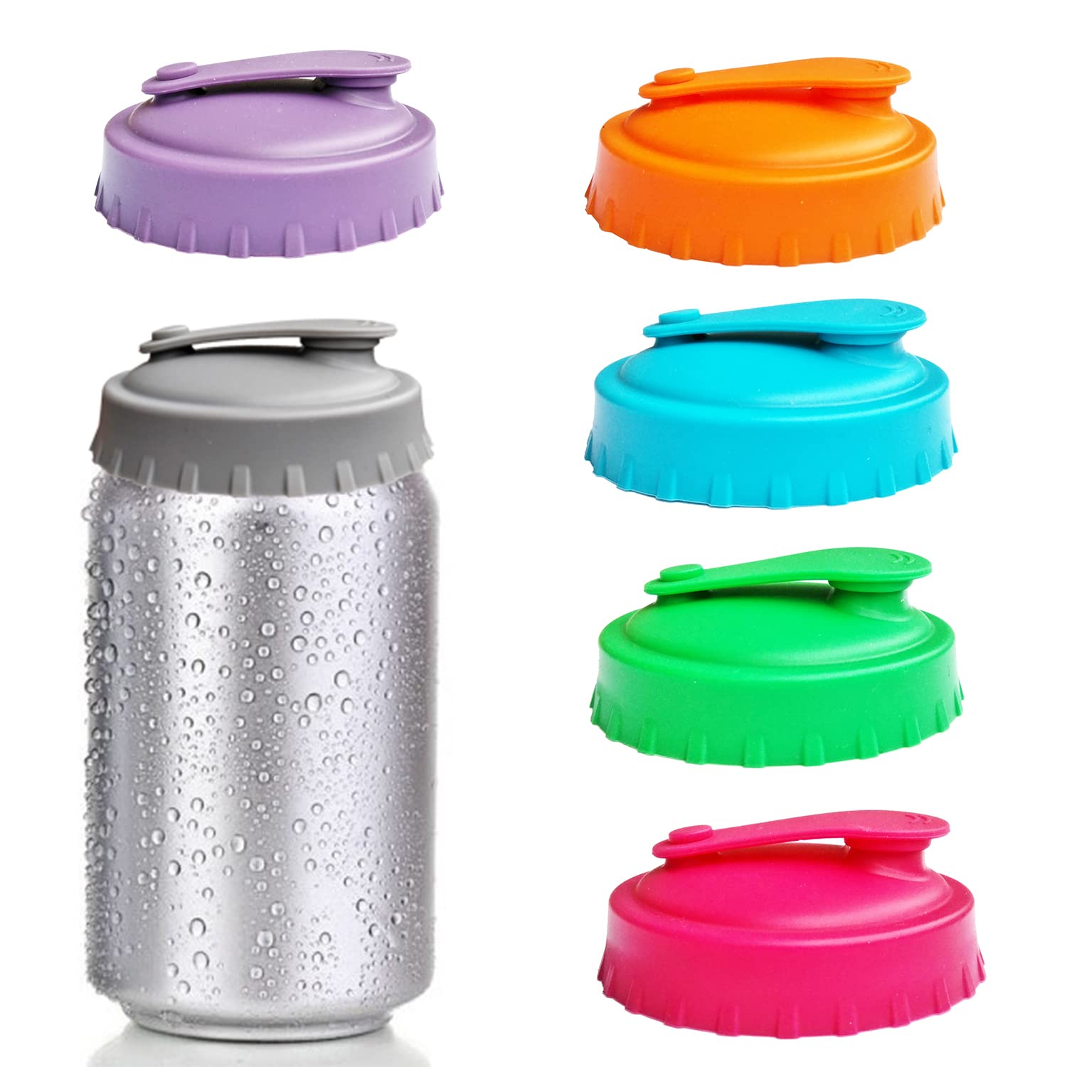 6 Pack Reusable Silicone Can Protector Lid or Covers with Resealable Nozzle for Standard Soda/Beverage/Beer Cans - Prevents Spills - Retains Fizz - BPA-Free