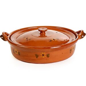 ancient cookware, mexican clay flat cazuela pot, large, 6 quarts