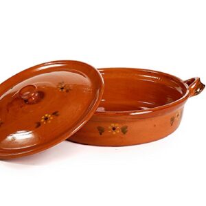 Ancient Cookware, Mexican Clay Flat Cazuela Pot, Large, 6 Quarts