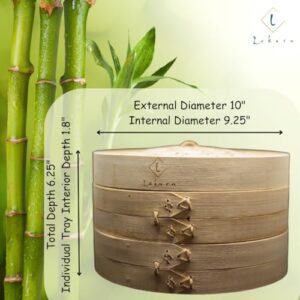 LUKARA Bamboo Steamer Basket – Dumpling Steamer Bamboo with Accessories – Bamboo Steamer 10 Inch with Silicone Steamer Liners, Cookbook, Chopsticks, Sauce Ramekins – Eco-Friendly Gift Set