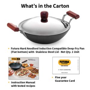 Futura Induction Compatible Hard Anodized Flat Bottom Deep Fry Pan / Kadhai with Stainless Steel Lid, 3.75 Liter