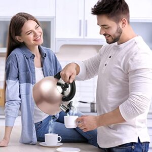 Whistling Tea Kettle Teapot - 3.4 Quart Stainless Steel Tea Kettle for Stove Tops with 5 Layers Bottom, Tea Kettle with Folding and Heat-insulating Handle, Available to Multiple Stoves - Rose Gold