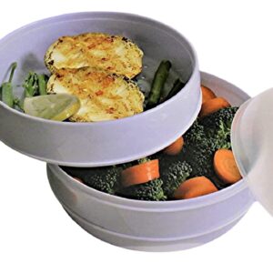 2 Tier Microwave Steamer Healthy Cooking Quick Fast Vegetables No Oil Needed! Cooks Up To 2 Dishes At One Time