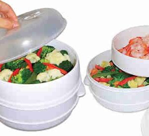 2 Tier Microwave Steamer Healthy Cooking Quick Fast Vegetables No Oil Needed! Cooks Up To 2 Dishes At One Time