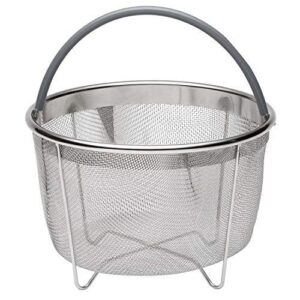 717 industries steamer basket, stainless steel mesh strainer compatible with instant pot and other pressure cookers, fits 6 & 8 quart pots (grey silicone handle)