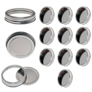 stainless steel rust proof mason jar canning lids and bands/rings - 10 pack - split-type mason jar tops/caps for wide mouth (86mm) jars, polished surface, reusable, leak proof