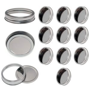 Stainless Steel Rust Proof Mason Jar Canning Lids and Bands/Rings - 10 Pack - Split-Type Mason Jar Tops/Caps for Wide Mouth (86MM) Jars, Polished Surface, Reusable, Leak Proof