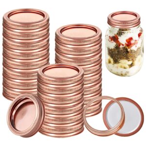 mason canning lids and rings,aulufft 24 sets mason jar split-type lids and bands leak proof secure stainless steel mason storage covers, rose gold