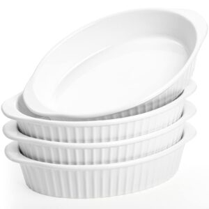 foraineam 4 pack 15 oz white porcelain oval baking dishes, 8.8 x 5.5 x 1.8 inch au gratin pans small table serving dish, lasagna pan crème brulee bakeware set with double handles, dishwasher oven safe