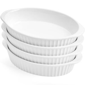 Foraineam 4 Pack 15 oz White Porcelain Oval Baking Dishes, 8.8 x 5.5 x 1.8 Inch Au Gratin Pans Small Table Serving Dish, Lasagna Pan Crème Brulee Bakeware Set with Double Handles, Dishwasher Oven Safe