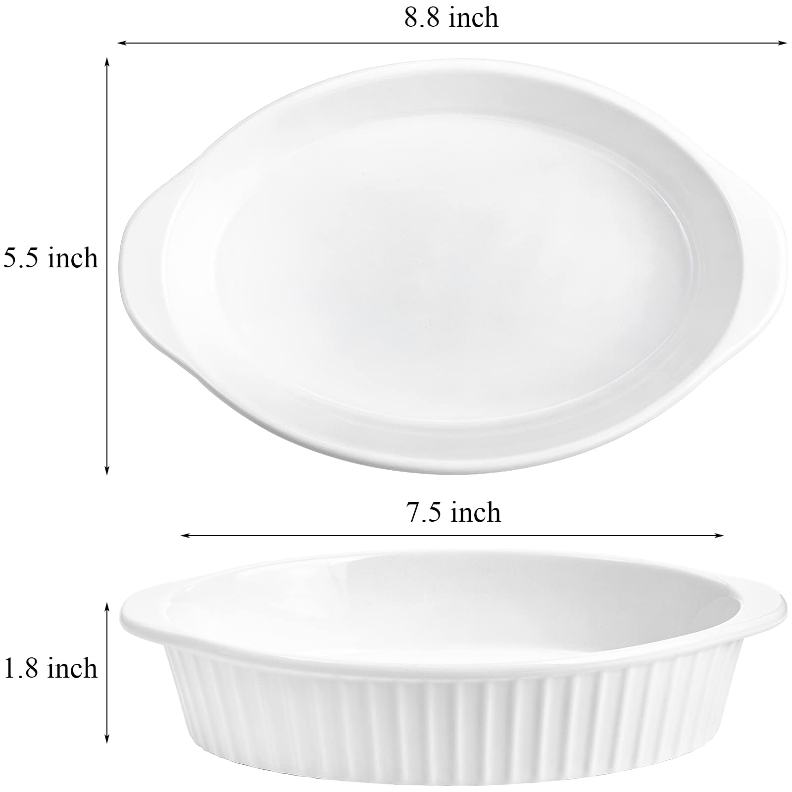 Foraineam 4 Pack 15 oz White Porcelain Oval Baking Dishes, 8.8 x 5.5 x 1.8 Inch Au Gratin Pans Small Table Serving Dish, Lasagna Pan Crème Brulee Bakeware Set with Double Handles, Dishwasher Oven Safe