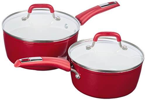 Bialetti Aeternum Ceramic Nonstick Cookware Set, 10 Piece Cookware Set, Red/White