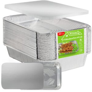 dedu aluminum pans with lids 9 x13 heavy duty, rectangle foil pans with covers 2.73 lb capacity, disposable tin foil pans durable for baking, cooking, heating, storing, food prepping (30 sets)