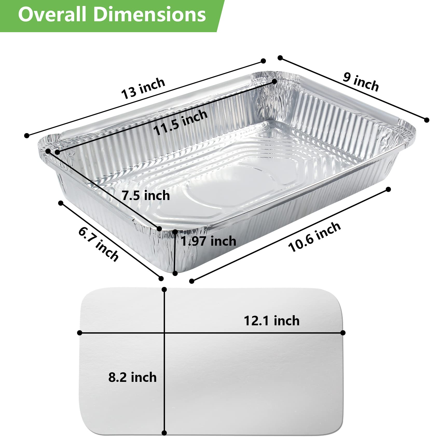 DEDU Aluminum Pans with Lids 9 x13 Heavy Duty, Rectangle Foil Pans with Covers 2.73 Lb Capacity, Disposable Tin Foil Pans Durable for Baking, Cooking, Heating, Storing, Food Prepping (30 Sets)