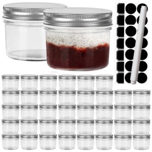 waymind 4oz glass jars with silver lids,mason jars,glass jars with airtight lids,ideal for honey,jam,baby foods,wedding favor,diy magnetic spice jars,mini spice jars for kitchen,set of 40