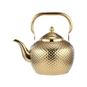 alunsito teapot for stove top, stovetop tea kettle, food grade stainless steel tea kettle, 2.1qt metal tea pot with tea strainer for easy tea, coffee, gold, 2 liters
