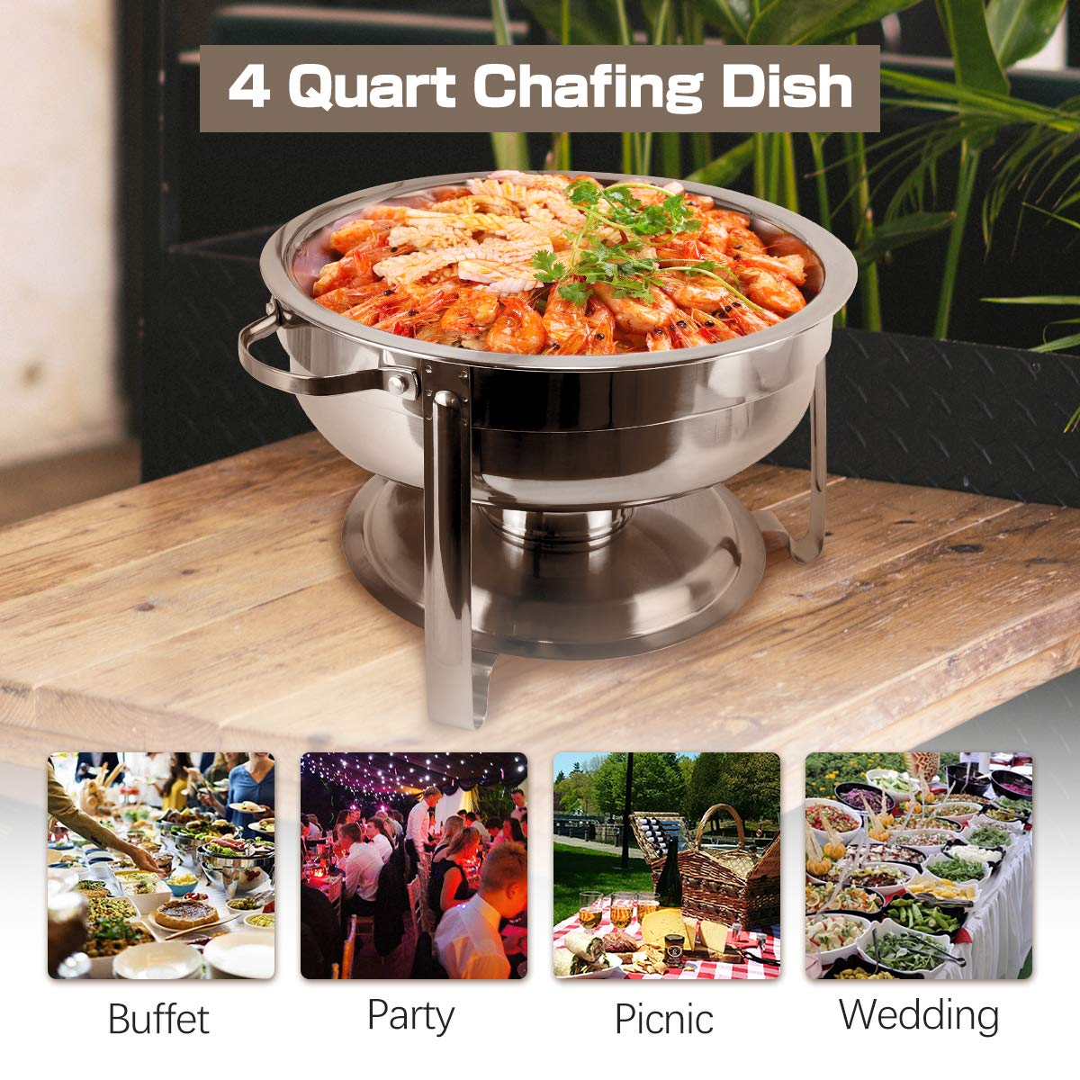 BriSunshine 2 Packs 4QT Stainless Steel Chafing Dish Buffet Set and 4 Packs 3 QT Chafing Dish Buffet Set Combo