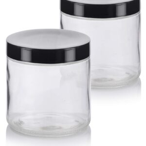 16 oz / 480 ml Large Clear Thick Glass Straight Sided Jar with Black Foam Lined Lid (2 pack)